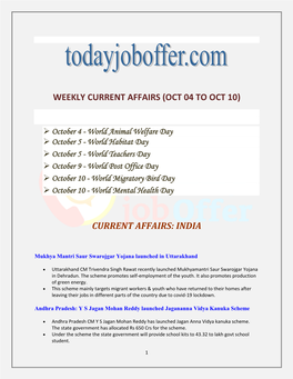 Current Affairs (Oct 04 to Oct 10)