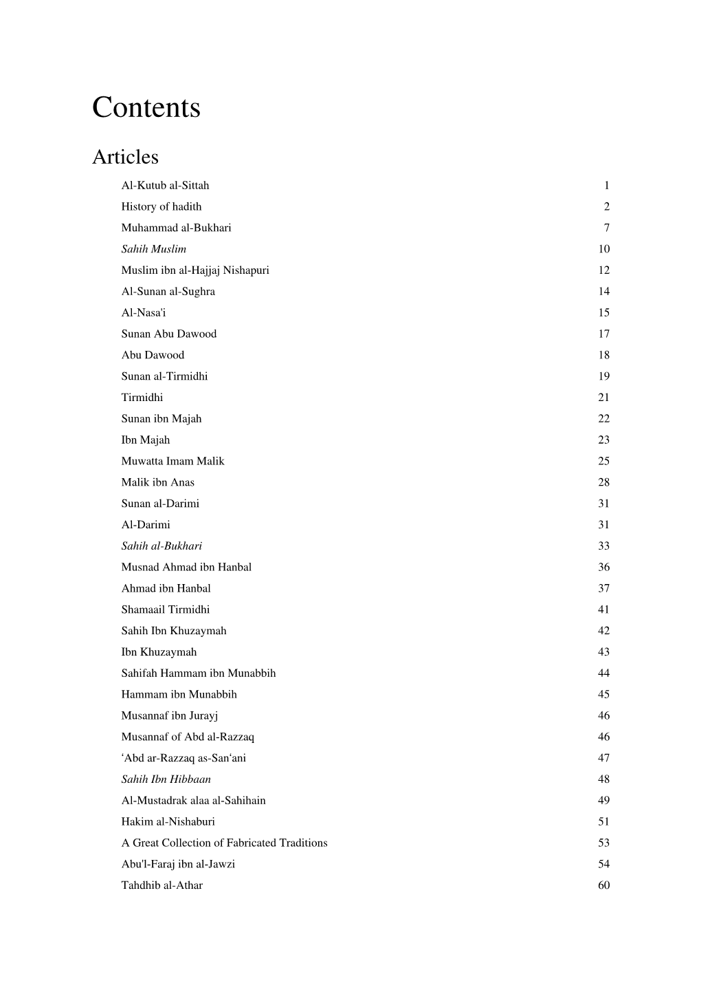 Al-Kutub Al-Sittah, the Six Major Hadith Collections