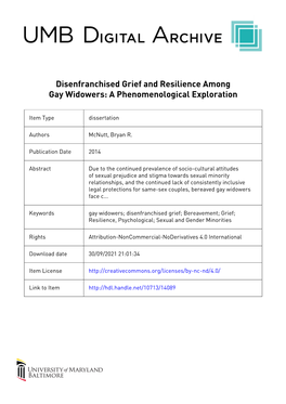 Disenfranchised Grief and Resilience Among Gay Widowers: a Phenomenological Exploration