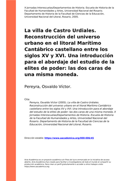 La Villa De Castro Urdiales. Reconstrucción Del Universo Urbano En El Litoral Marítimo Cantábrico Castellano Entre Los Siglos XV Y XVI