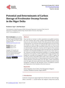 Potential and Determinants of Carbon Storage of Freshwater Swamp Forests in the Niger Delta