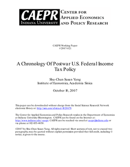 A Chronology of Postwar U.S. Federal Income Tax Policy