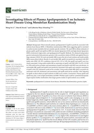Investigating Effects of Plasma Apolipoprotein E on Ischemic Heart Disease Using Mendelian Randomization Study