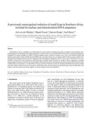 A Previously Unrecognized Radiation of Ranid Frogs in Southern Africa Revealed by Nuclear and Mitochondrial DNA Sequences