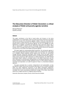 The Discursive Direction of Welsh Devolution: a Critical Analysis of Welsh Anti-Poverty Agenda Narrative