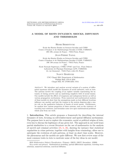 A Model of Riots Dynamics: Shocks, Diffusion and Thresholds