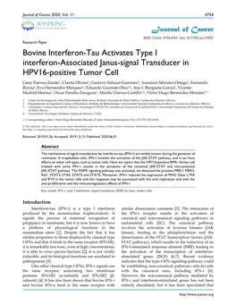Bovine Interferon-Tau Activates Type I Interferon-Associated Janus-Signal Transducer in HPV16-Positive Tumor Cell