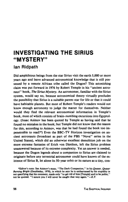 INVESTIGATING the SIRIUS "MYSTERY" Ian Ridpath