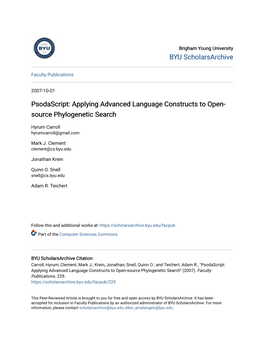 Applying Advanced Language Constructs to Open-Source Phylogenetic Search" (2007)