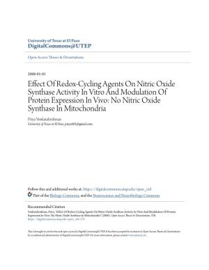 Effect of Redox-Cycling Agents on Nitric Oxide Synthase Activity In