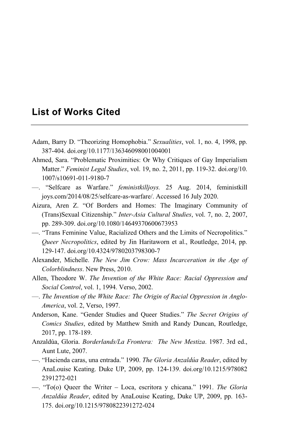 List of Works Cited