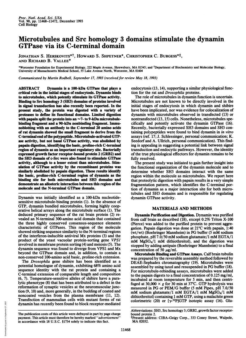 Microtubules and Src Homology 3 Domains Stimulate the Dynamin Gtpase Via Its C-Terminal Domain JONATHAN S