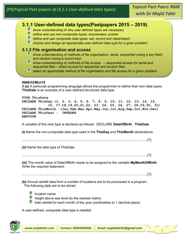 3.1.1 User-Defined Data Types) with Sir Majid Tahir