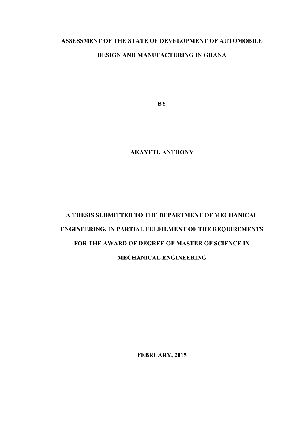 Assessment of the State of Development of Automobile
