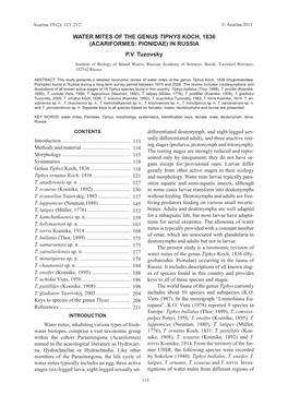 WATER MITES of the GENUS TIPHYS KOCH, 1836 (ACARIFORMES: PIONIDAE) in RUSSIA P.V. Tuzovsky