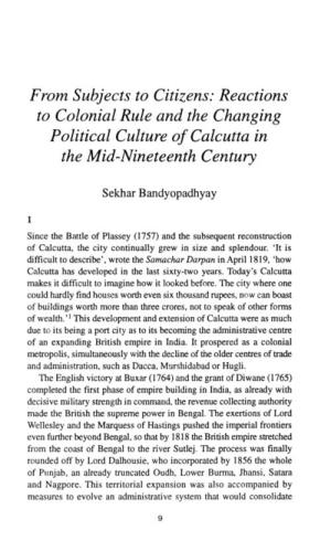 Reactions to Colonial Rule and the Changing Political Culture of Calcutta in the Mid-Nineteenth Century