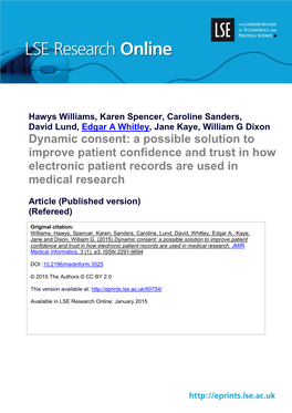 Dynamic Consent: a Possible Solution to Improve Patient Confidence and Trust in How Electronic Patient Records Are Used in Medical Research