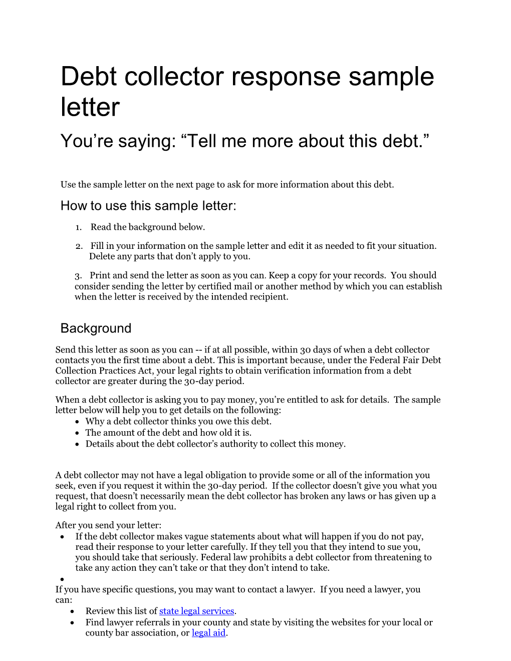 Debt Collector Response Sample Letter