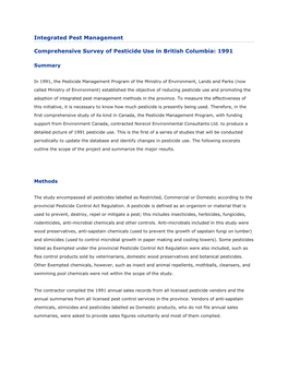 Integrated Pest Management Comprehensive Survey of Pesticide Use in British Columbia: 1991