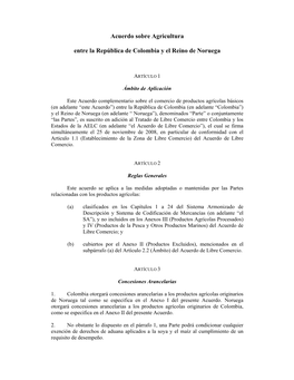 Acuerdo Sobre Agricultura Entre La República De Colombia Y El Reino