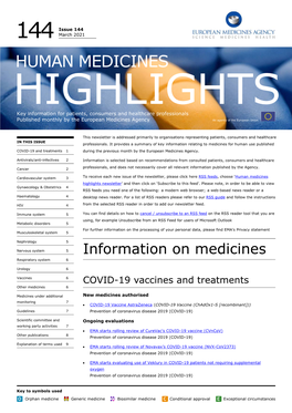 Newsletter: Human Medicines Highlights