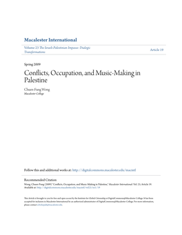 Conflicts, Occupation, and Music-Making in Palestine Chuen-Fung Wong Macalester College
