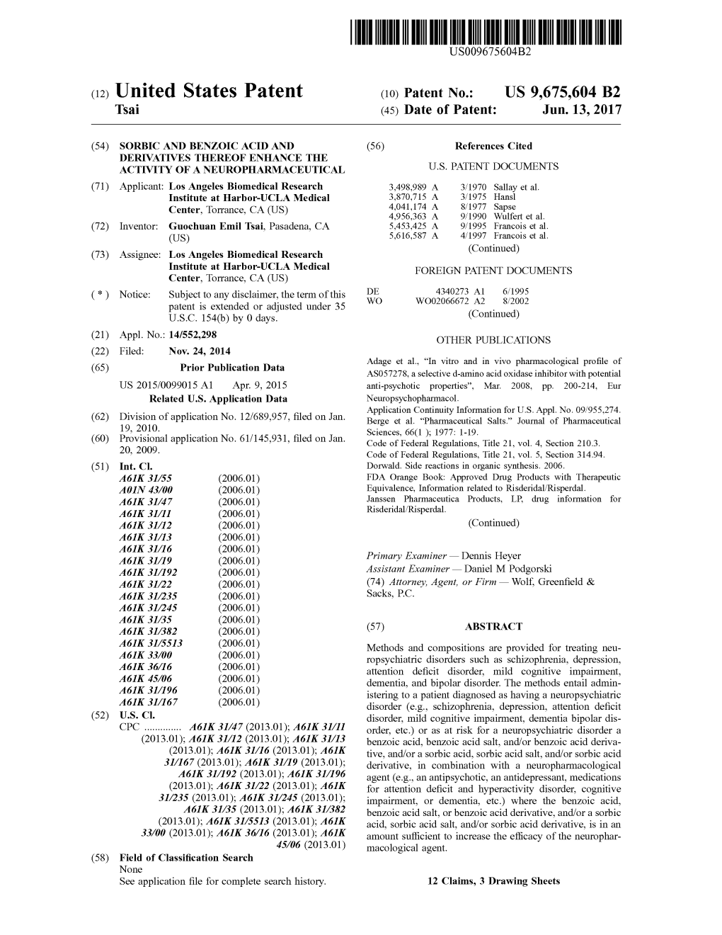 (12) United States Patent (10) Patent No.: US 9,675,604 B2 Tsai (45) Date of Patent: Jun