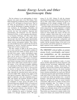 Atomic Energy Levels and Other Spectroscopic Data