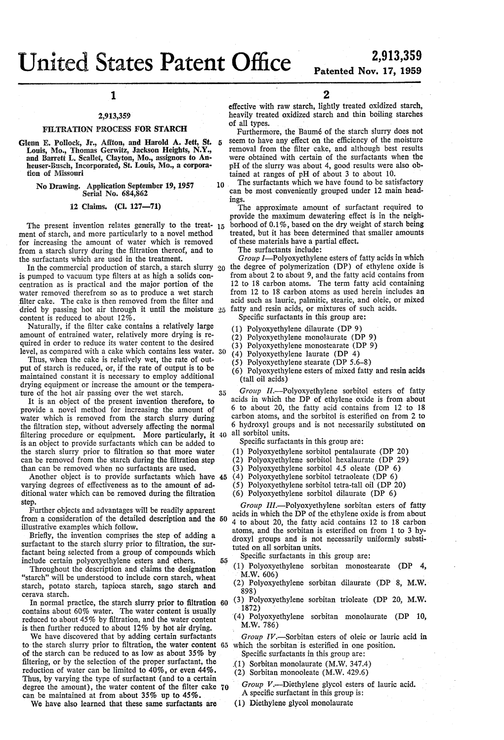 United States Patent Office Patented Nov