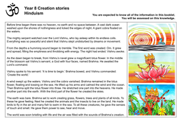 Year 8 Creation Stories Hinduism