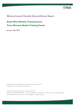 South West Ministry Training Course Truro Diocesan Reader Training Course