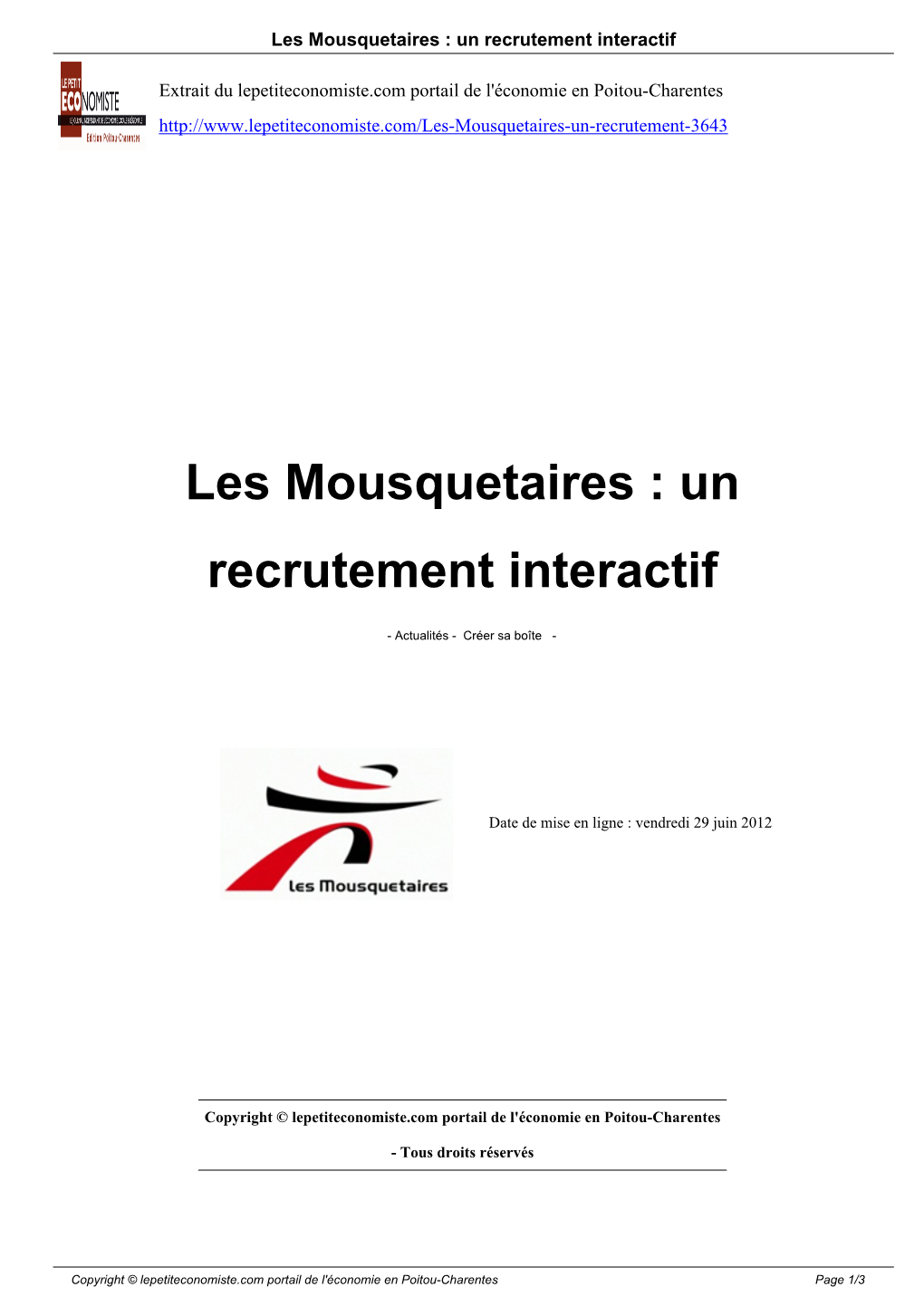 Les Mousquetaires : Un Recrutement Interactif