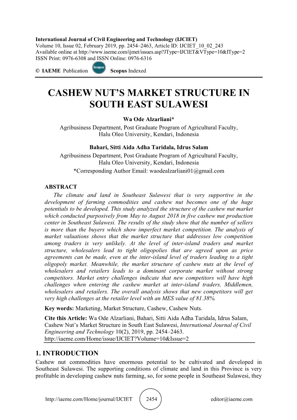 Cashew Nut's Market Structure in South East Sulawesi