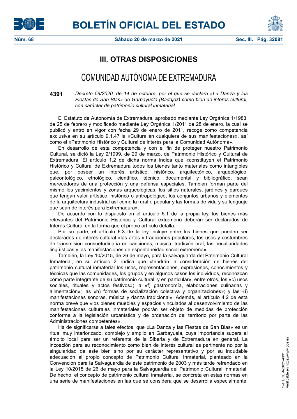 Disposición 4391 Del BOE Núm. 68 De 2021