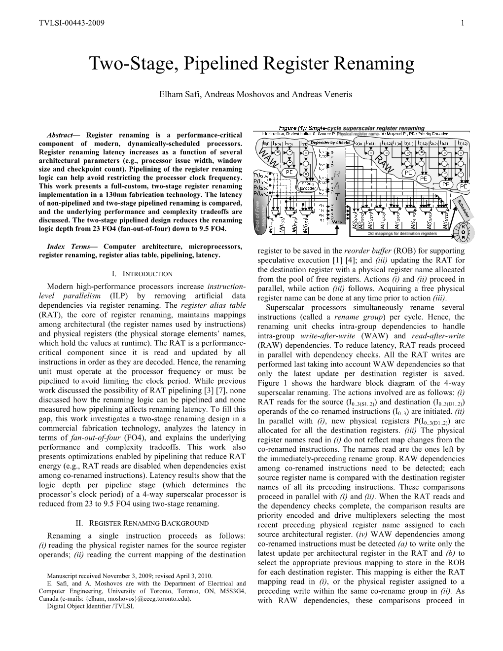 Two-Stage, Pipelined Register Renaming