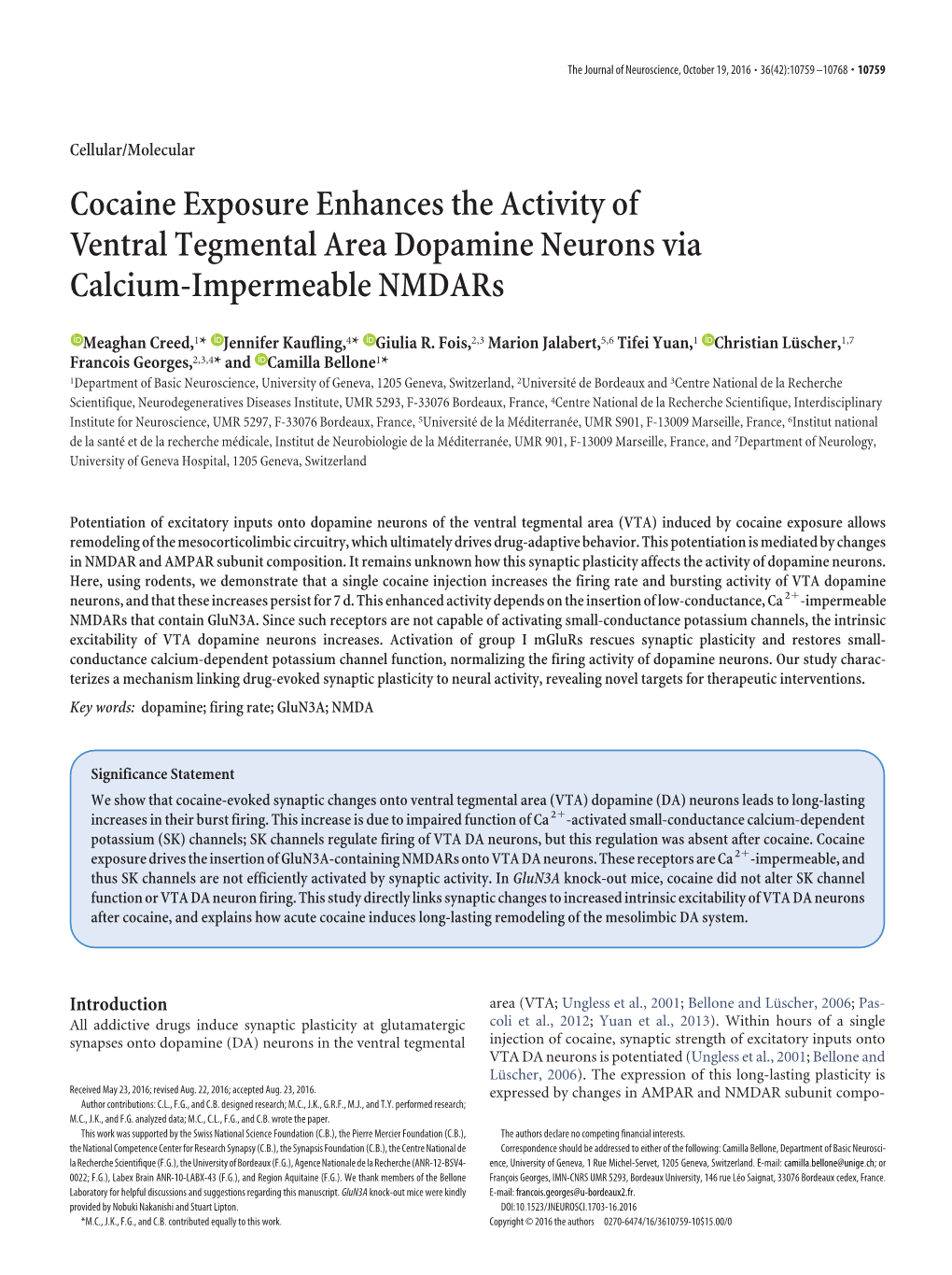 Cocaine Exposure Enhances the Activity of Ventral Tegmental Area Dopamine Neurons Via Calcium-Impermeable Nmdars