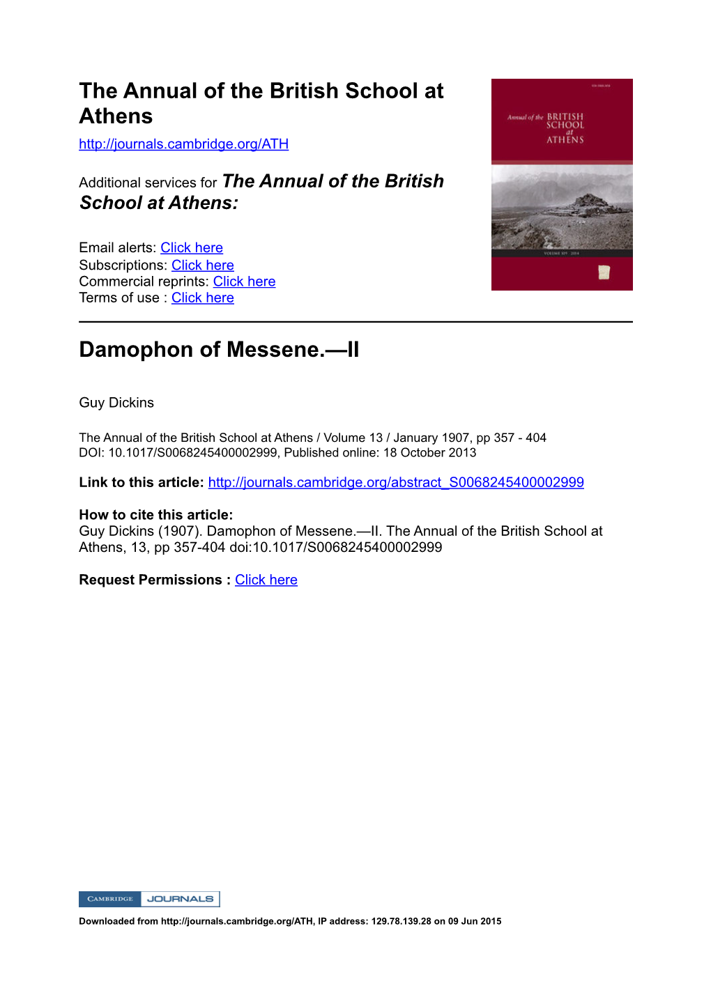 The Annual of the British School at Athens Damophon of Messene.—II