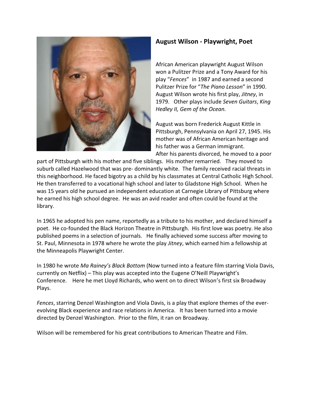 August Wilson - Playwright, Poet