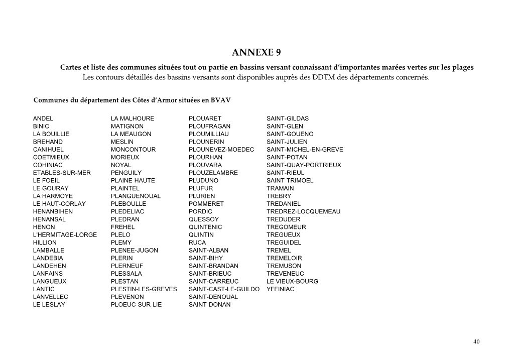 Cartes Et Liste Des Communes Situées Tout Ou Partie En Bassins Versant Connaissant D'importantes Marées Vertes Sur Les Plages