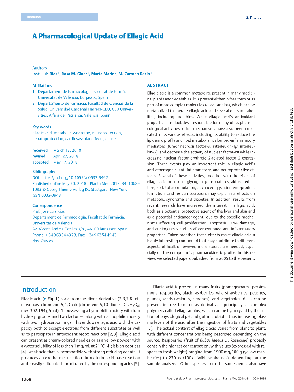 A Pharmacological Update of Ellagic Acid