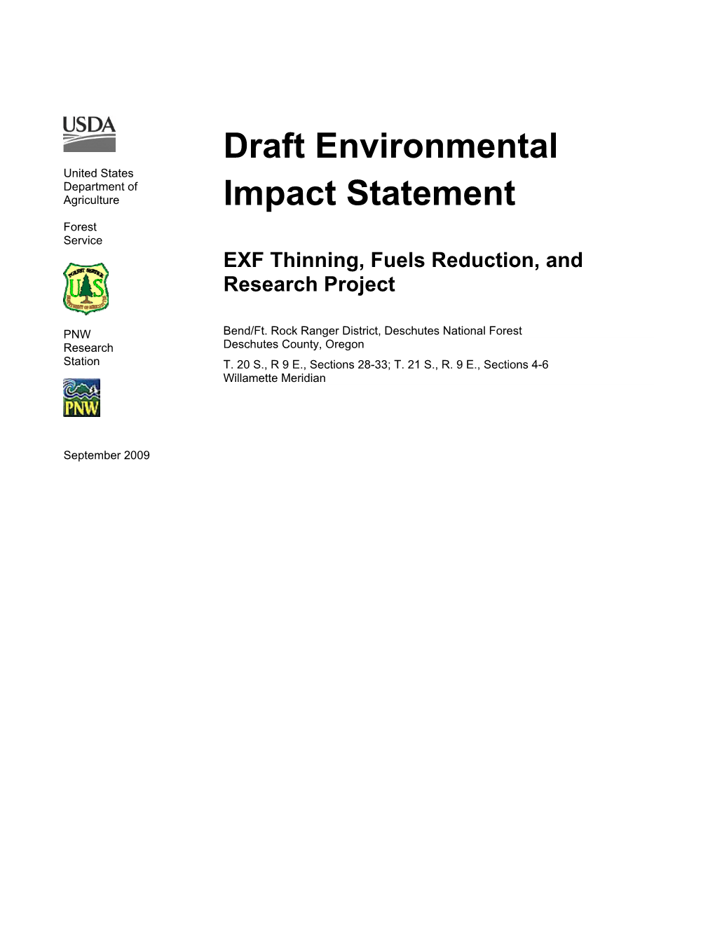 Draft Environmental Impact Statement Deschutes National Forest Deschutes County, Oregon