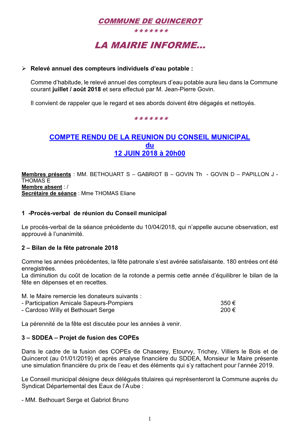 La Mairie Informe…