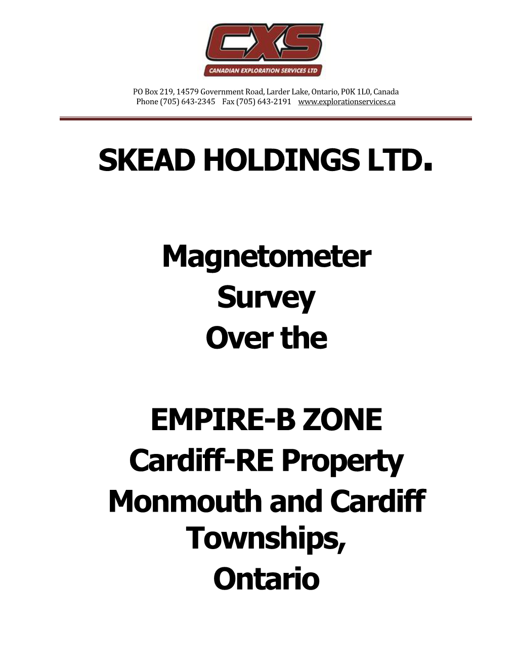 Geophysics Report on Monmouth and Cardiff Twps