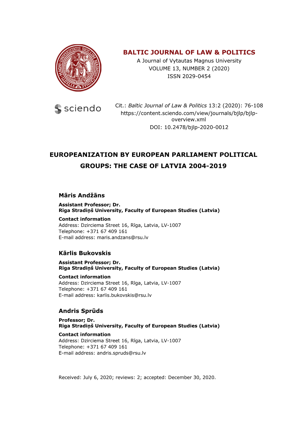 Baltic Journal of Law & Politics