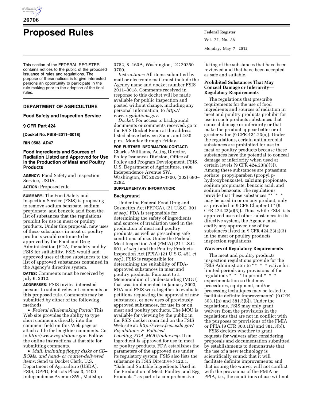 Proposed Rules Federal Register Vol