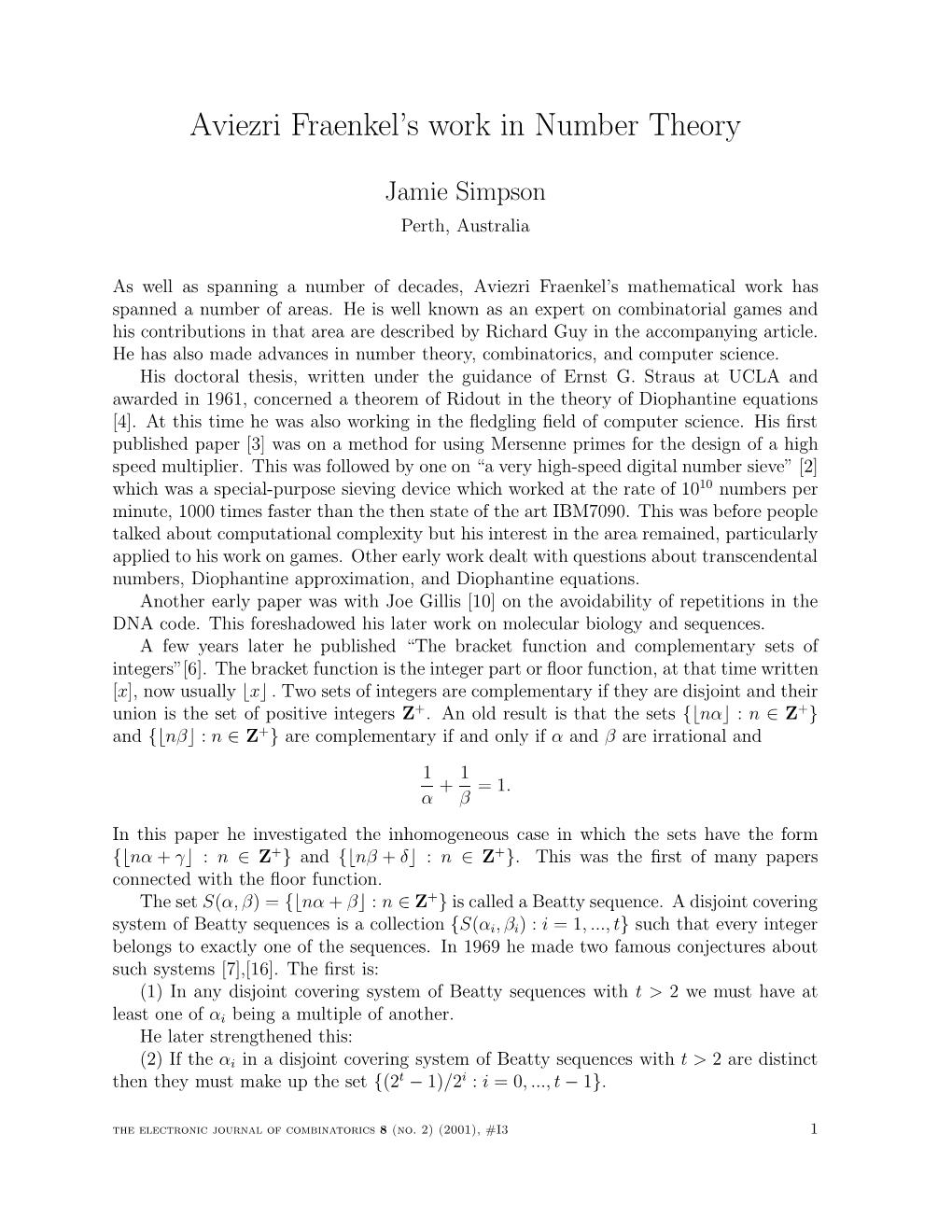 Aviezri Fraenkel's Work in Number Theory