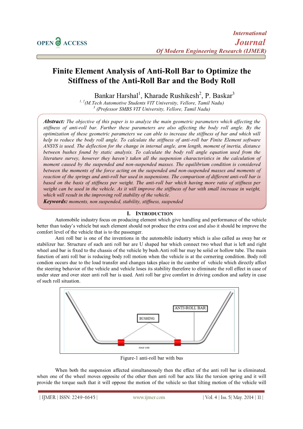 Finite Element Analysis of Anti-Roll Bar to Optimize the Stiffness of the Anti-Roll Bar and the Body Roll