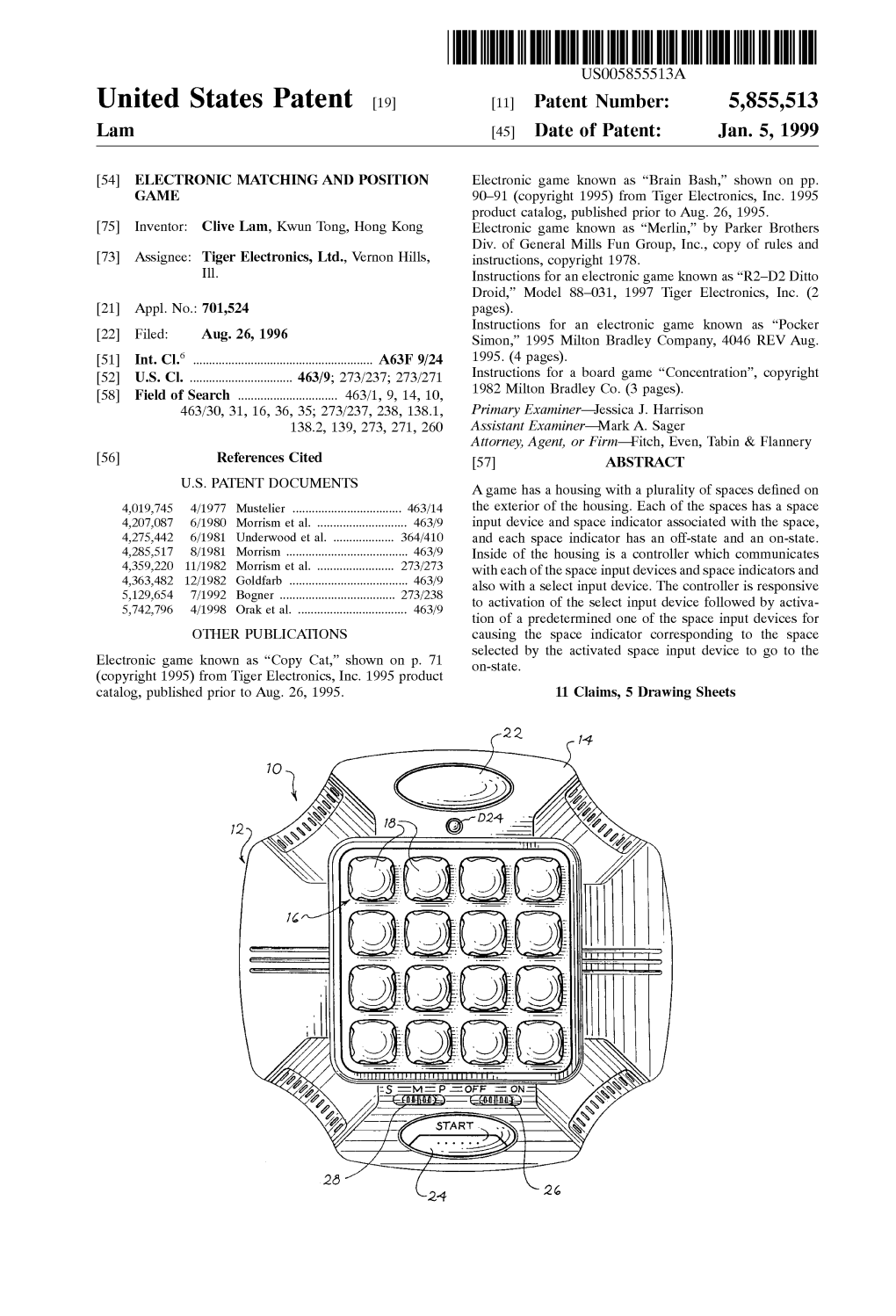 United States Patent (19) 11 Patent Number: 5,855,513 Lam (45) Date of Patent: Jan