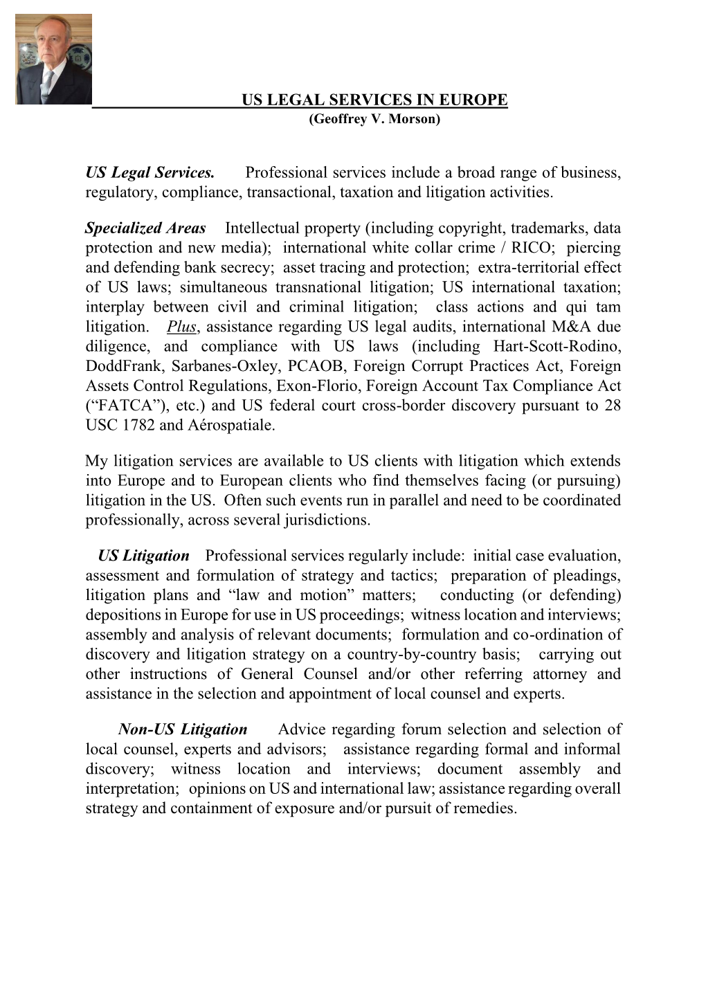 US LEGAL SERVICES in EUROPE (Geoffrey V