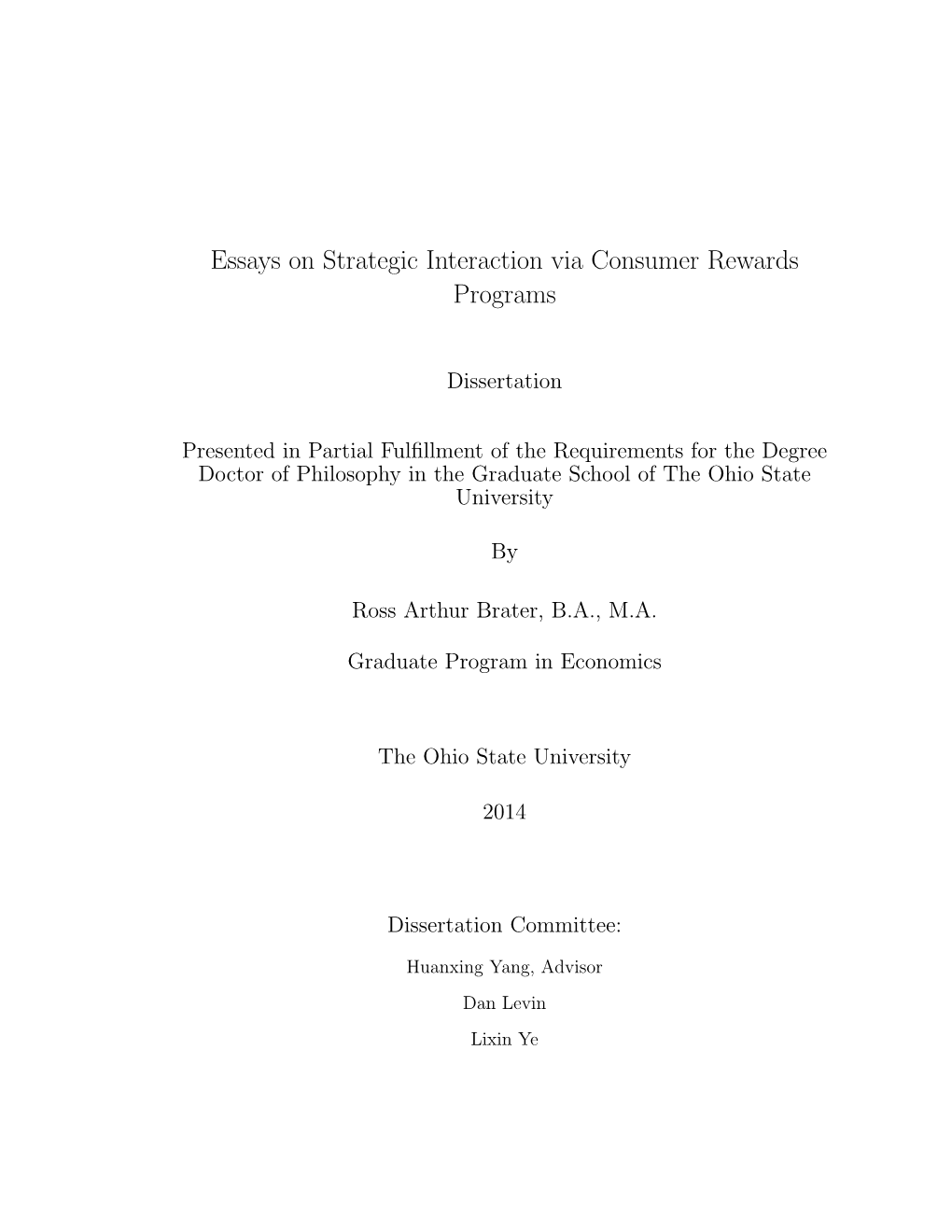 Essays on Strategic Interaction Via Consumer Rewards Programs